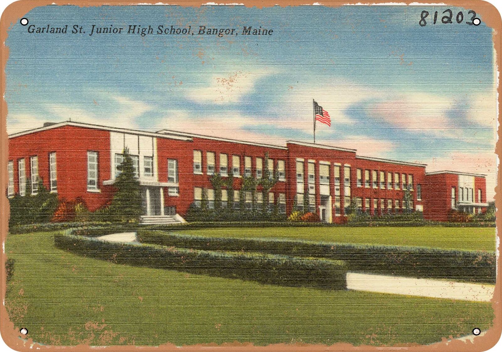 Metal Sign - Maine Postcard - Garland St. Junior High School, Bangor, Maine