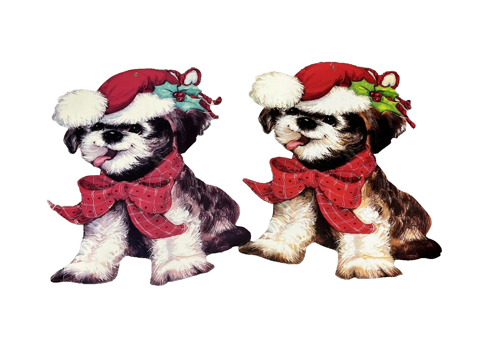 Vintage Christmas Puppy Dog Die Cut Paper Decorations Santa Hat  12” Eureka USA