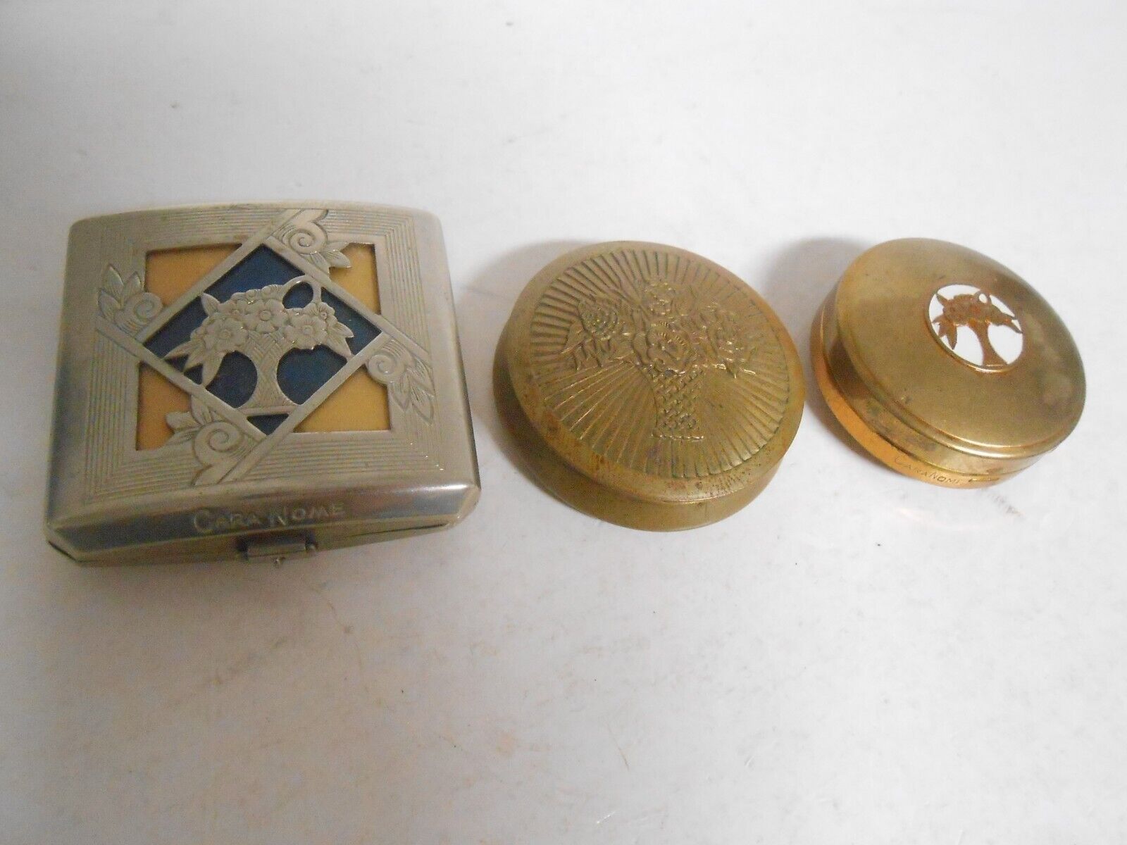 VINTAGE CARA NOME LANGLOIS NEW YORK ROUGE  BOX COMPACT WITH MIRROR LOT OF 3