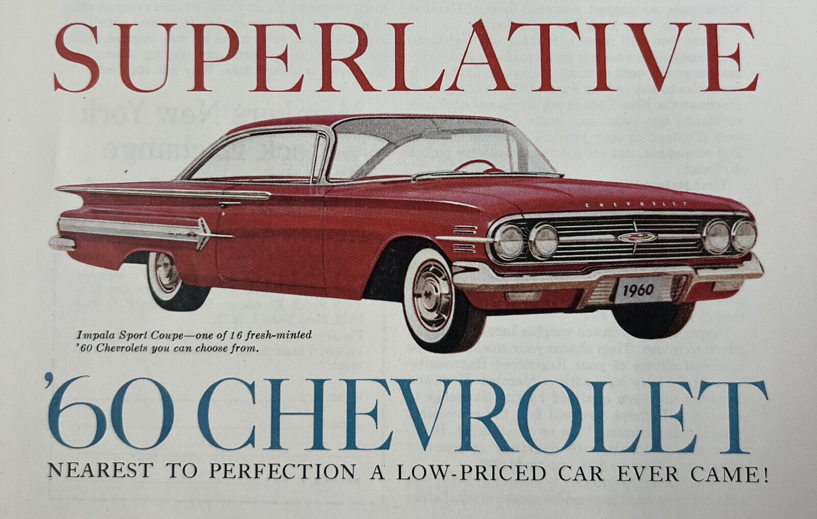Vintage 1960 Chevrolet Impala Sport Sedan Coupe Red Blue Advertisement Ad