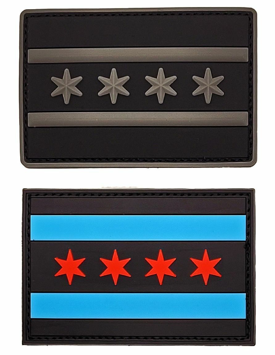 Chicago City Flag Patch [2PC -PVC Rubber -Hook Fastener Backing -CH15,16]
