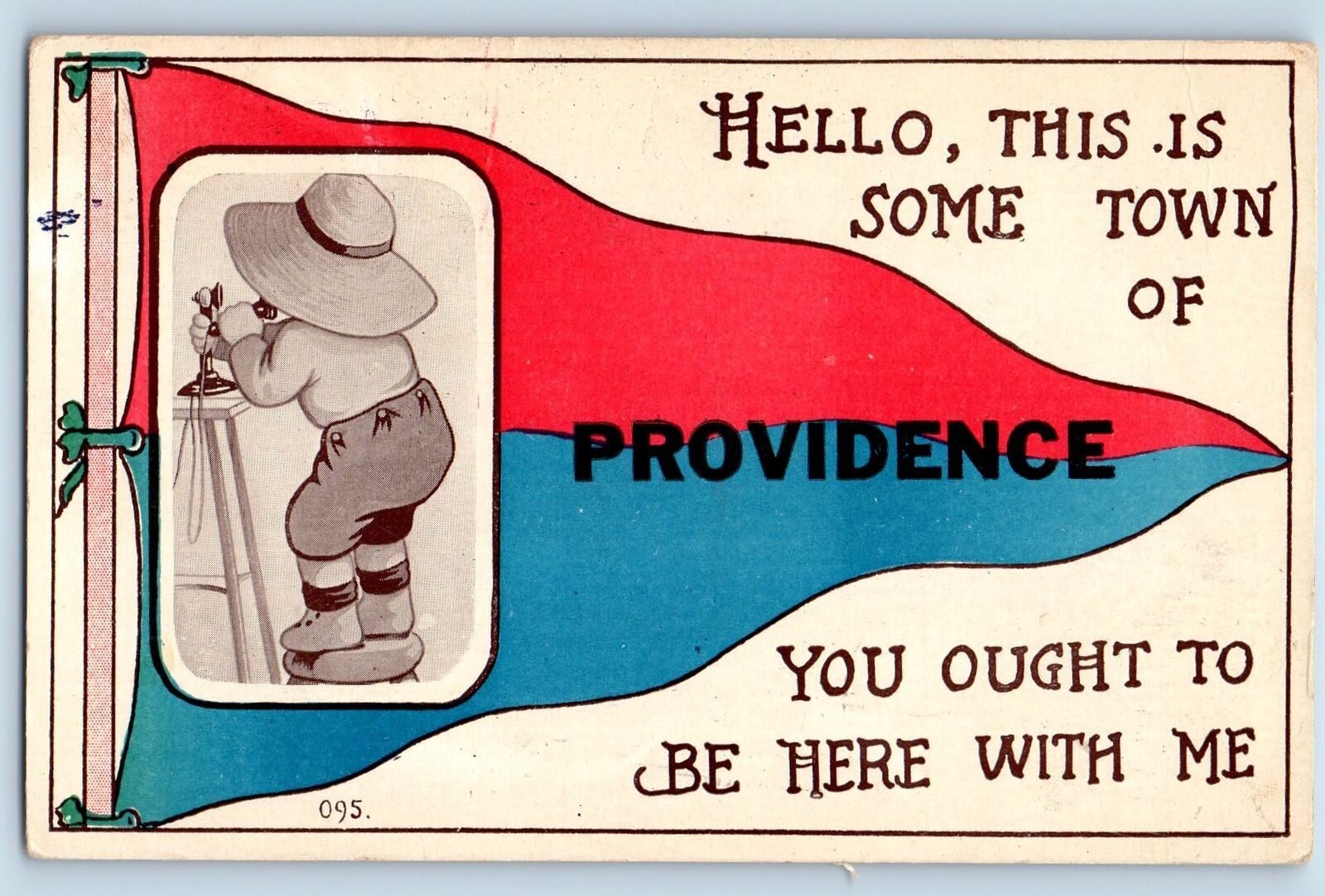1913 Hello This Is Some Town Of Providence Rhode Island Pennant Antique Postcard