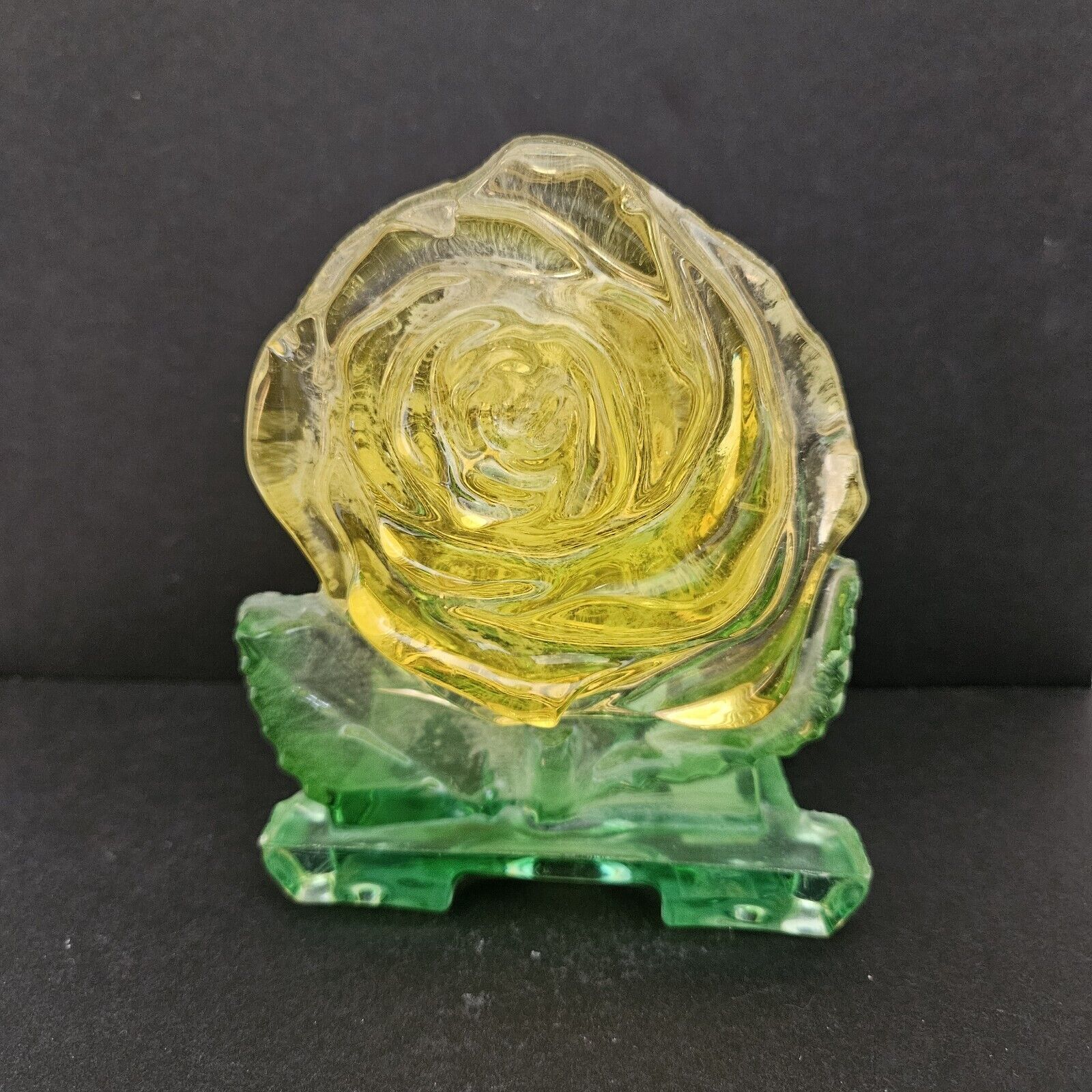Vtg Yellow Rose Green Napkin Holder Lucite Retro Hippie Flower House Of Glass 
