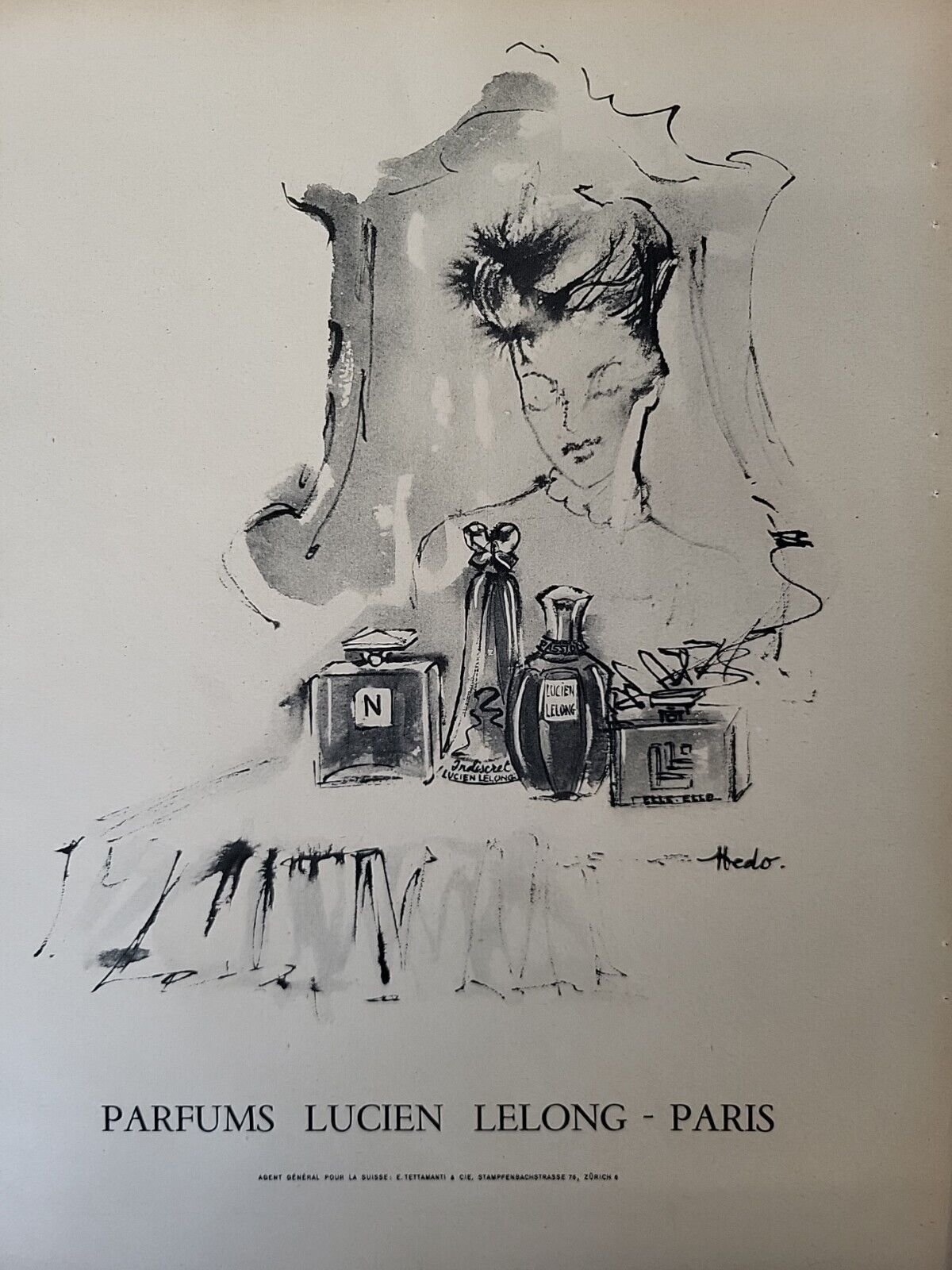 Parfums Lucien Lelong 1947 Print Ad Du Magazine Swiss Perfume Paris Mirror Woman