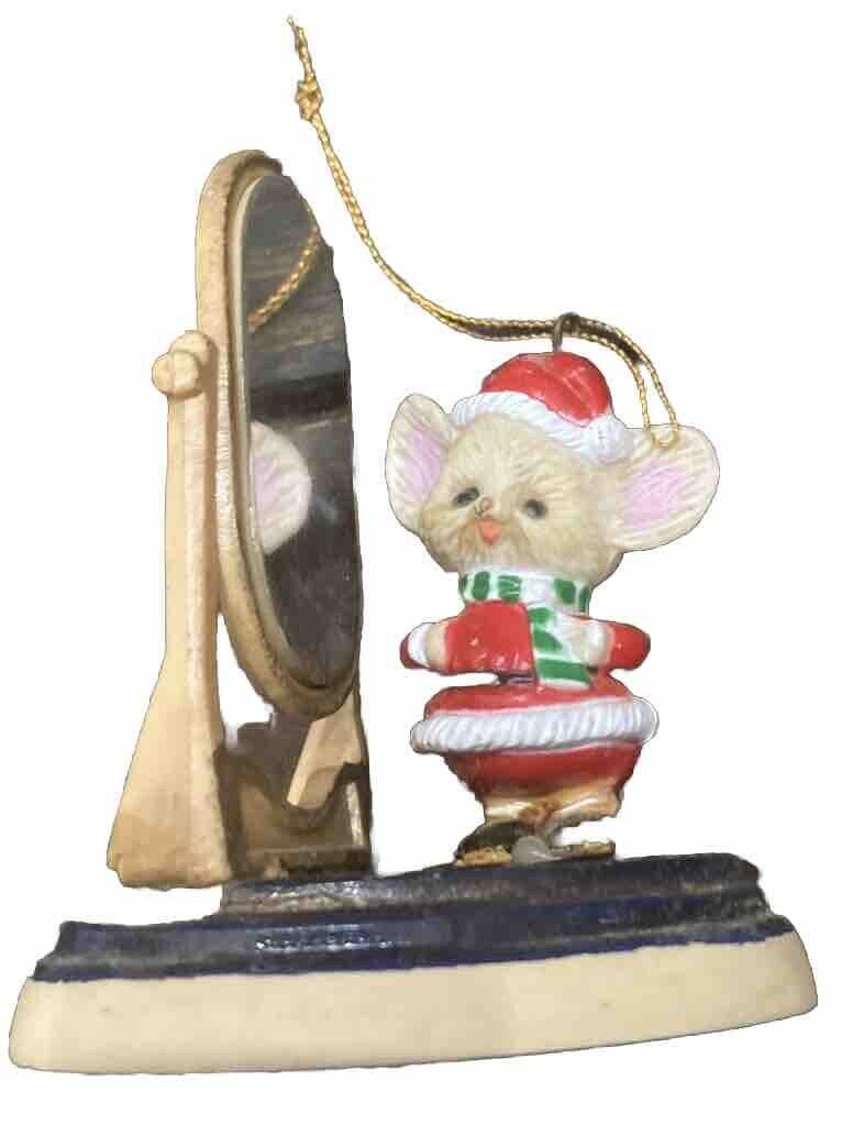Vintage Antique Mouse Mirror Christmas Ornament