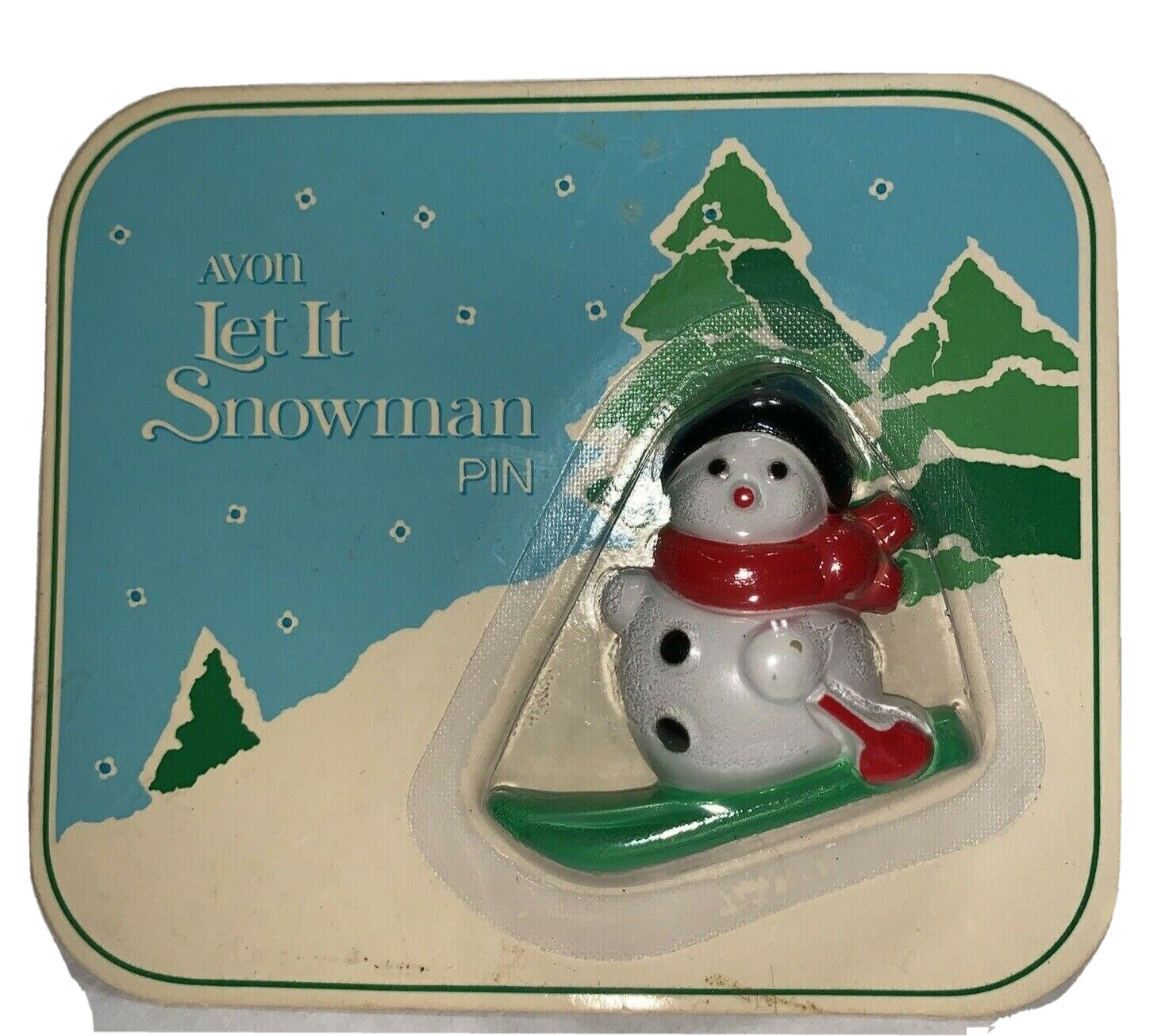 Vintage 1982 Avon Let it Snowman Pin Skis Snow Skiing Holiday Brooch Winter