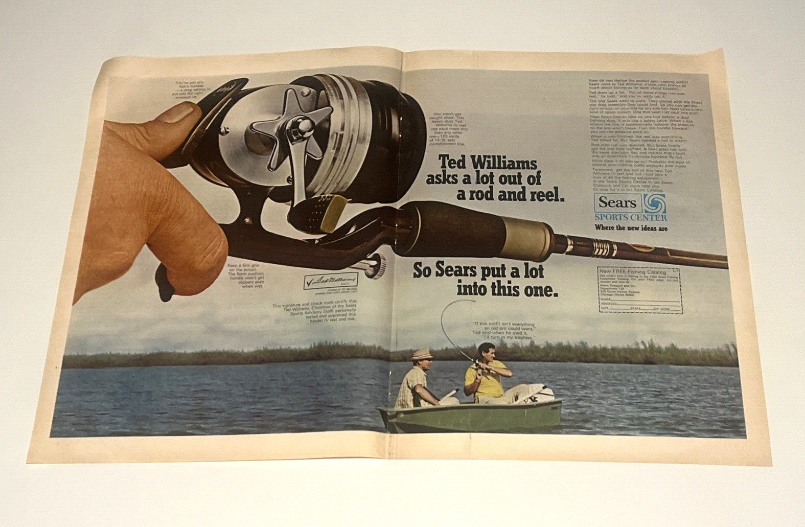 Sears Ted Williams Fishing Pole Reel 2 Page 1969 Vintage Print Ad Life Magazine