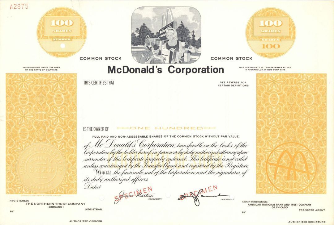 McDonald's Corp. - Specimen Stock Certificate - Specimen Stocks & Bonds