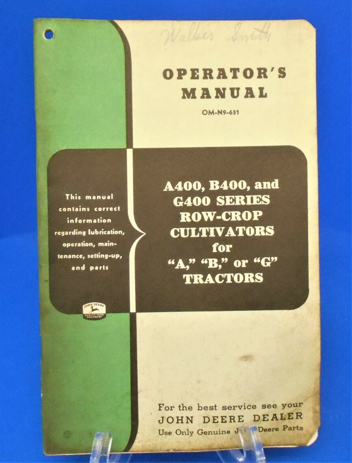JOHN DEERE  A400, B400 & G400 Series Tractor Cultivator Operator\'s Manual