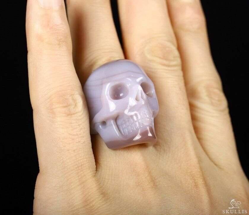 Ring Inside Diameter8.5(19 mm) Mozambique Agate Carved Crystal Skull Ring