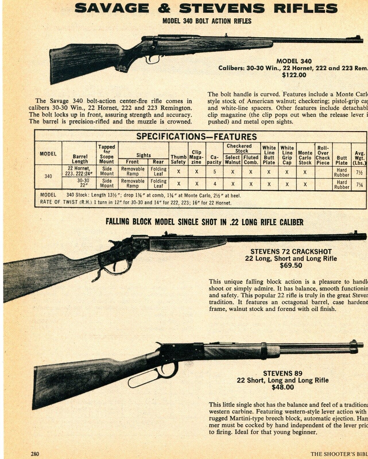 1977 Print Ad of Savage Model 340, Stevens 72 Crackshot & 89 Long Rifle