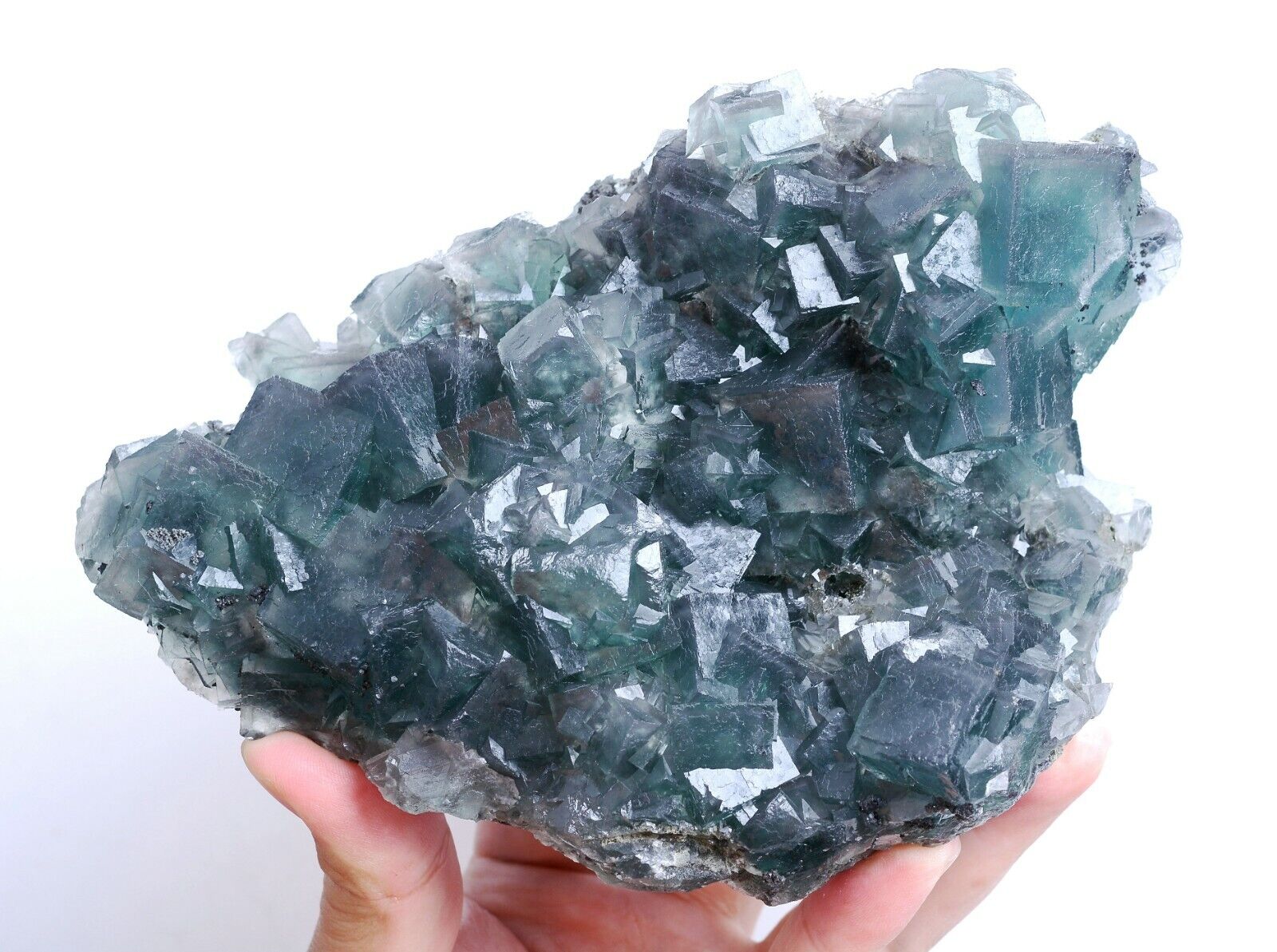 1482g Natural Phantom Window Green Cubic Fluorite CLUSTER Mineral Specimen