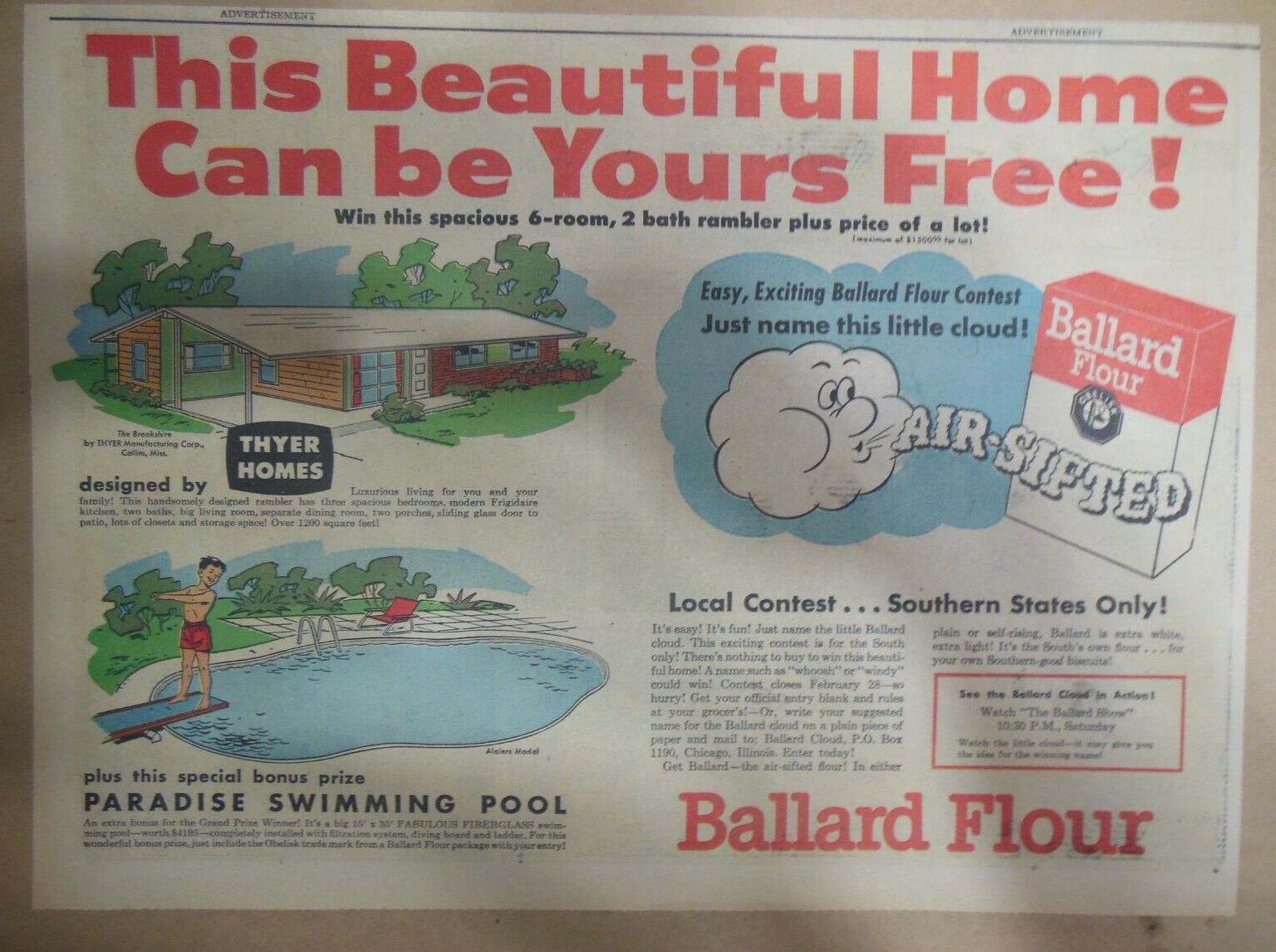 Ballard Flour Ad: Win a Brand New House Contest  from  1940\'s Size 11 x 15 inch