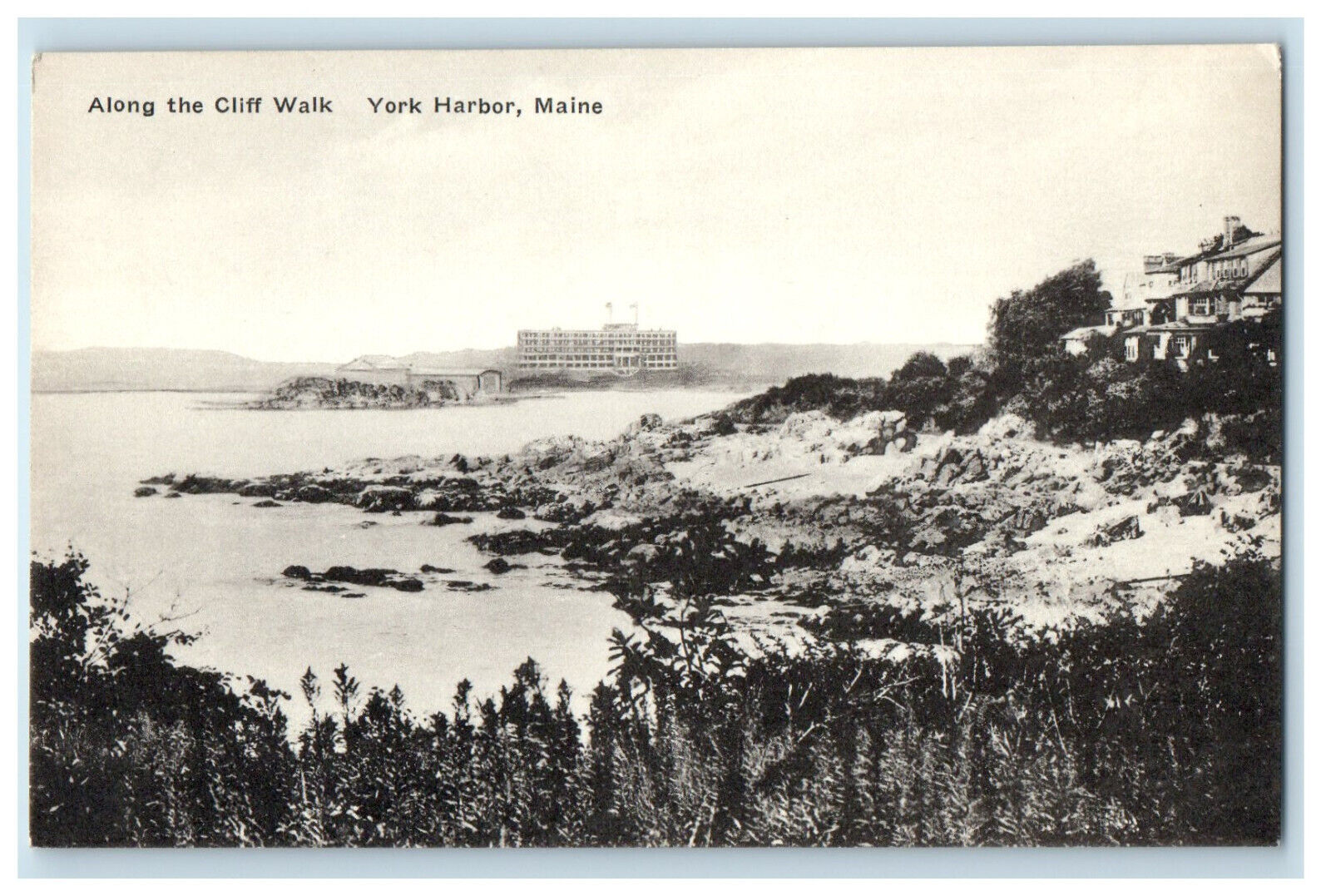 c1940s Along the Cliff Walk York Harbor Maine ME Unposted Antique Postcard