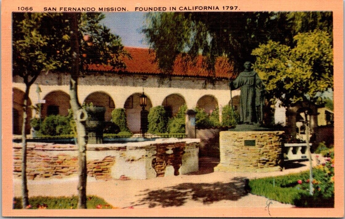Mission Hills CA California San Fernando Mission Founded 1797 Vintage Postcard