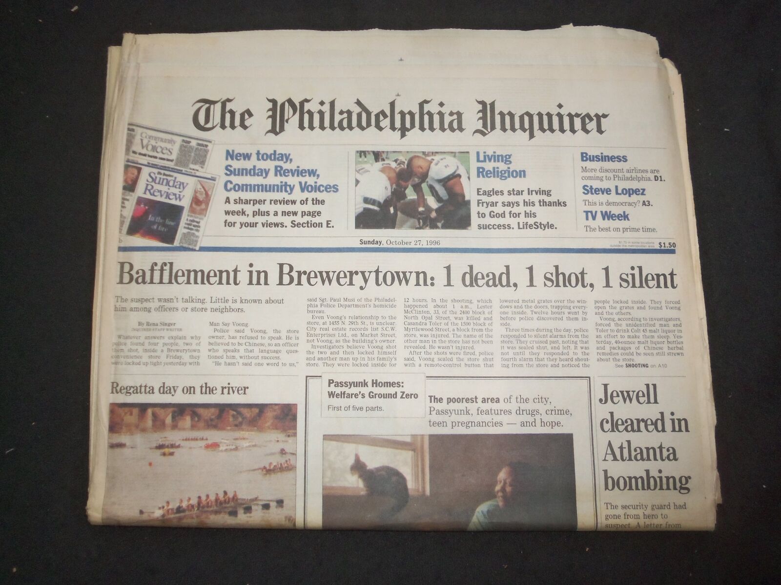 1996 OCT 27 PHILADELPHIA INQUIRER - JEWELL CLEARED IN ATLANTA BOMBING - NP 7446