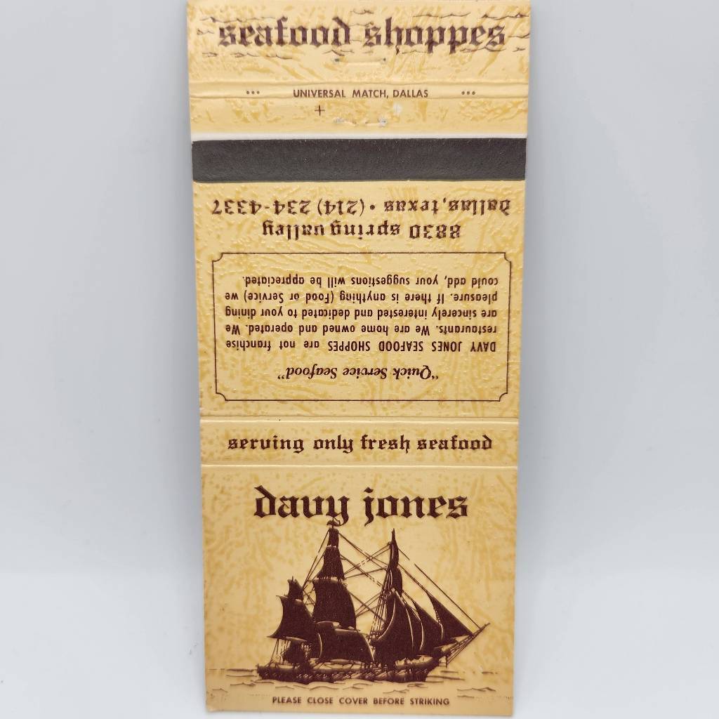 Vintage Matchbook Davy Jones Seafood Shoppes Dallas Texas 