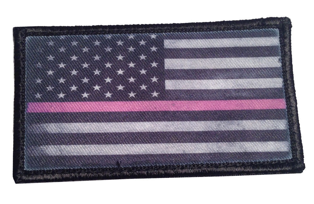 thin pink line ribbon flag breast cancer awareness embroidered patch pack of 4