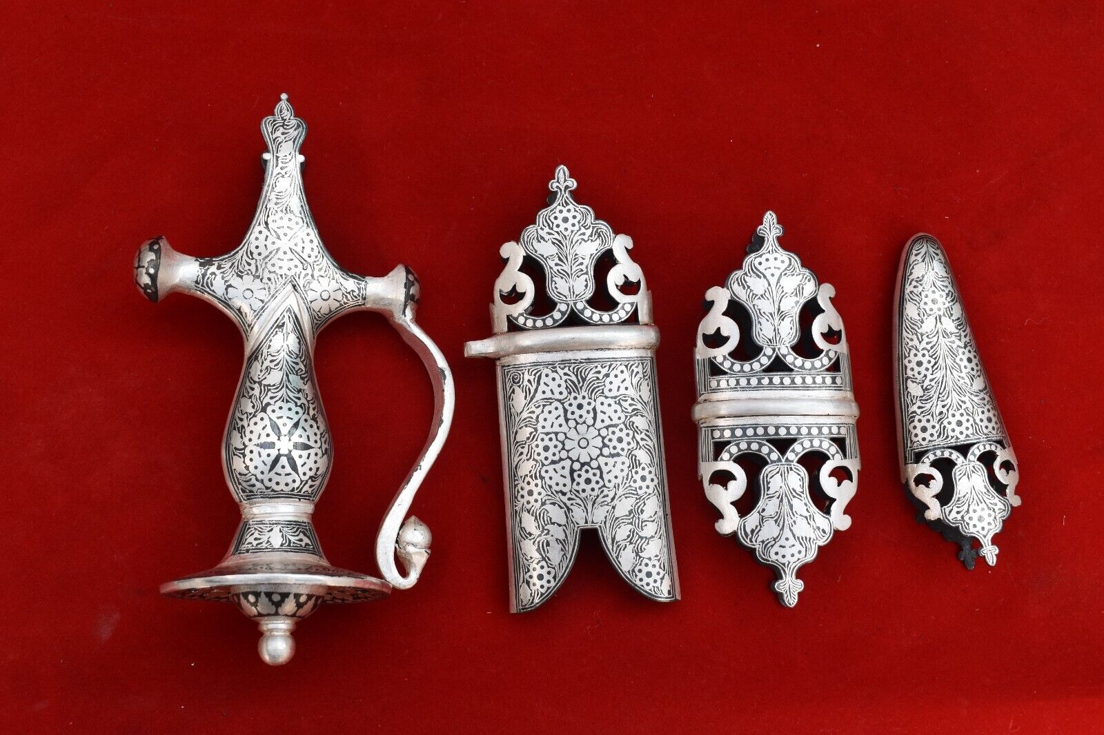 Vintage Indian Mughal Islamic iron Silver Damascened Sword Shamshir Hilt n parts