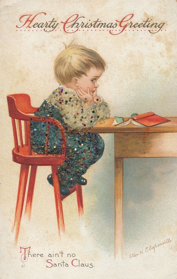 CHRISTMAS - Clapsaddle Signed Child At Table Bead Covered Postcard
