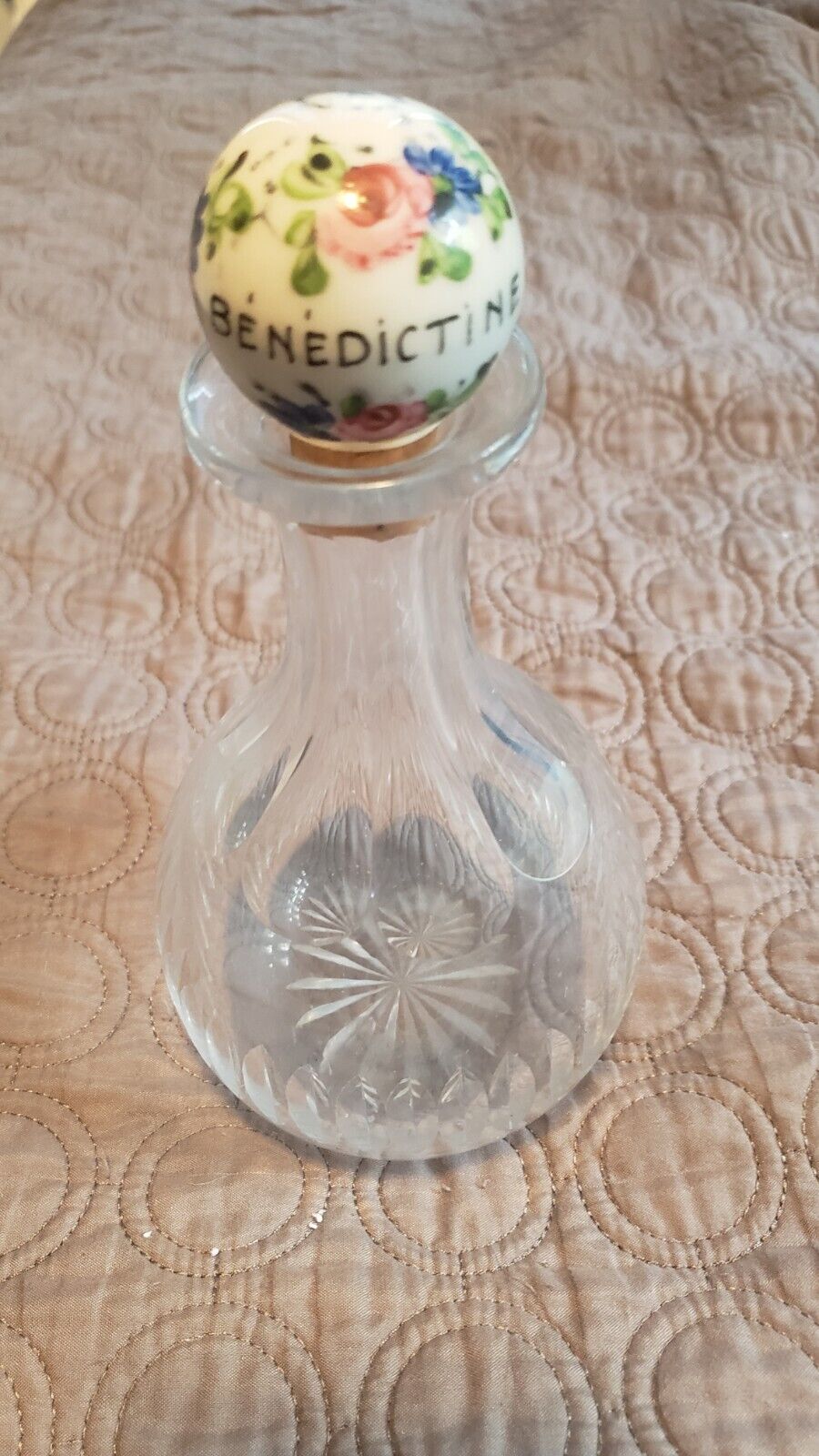 Antique Liqueur Crystal Bottle And Porcelain \