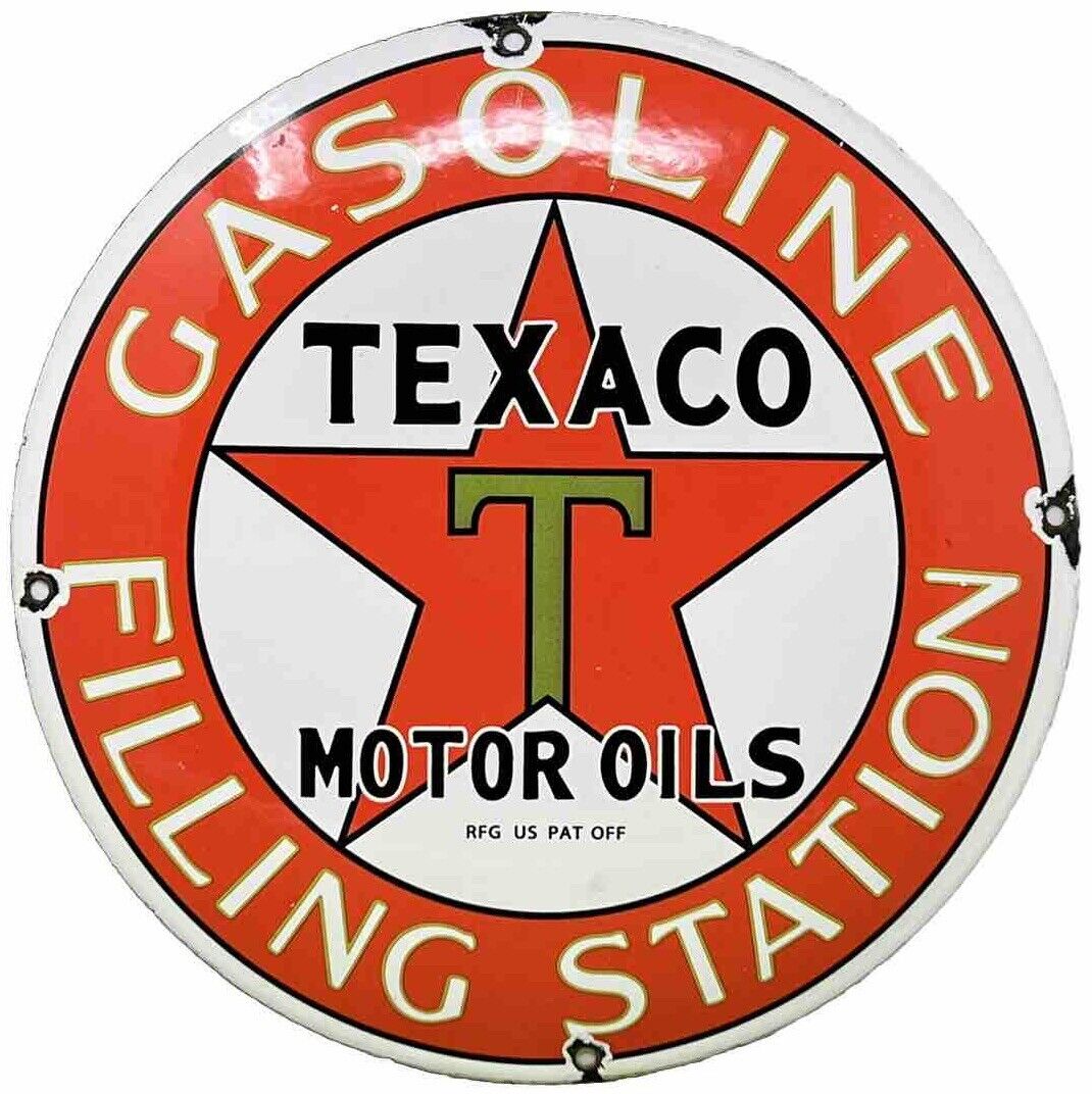 VINTAGE TEXACO GASOLINE PORCELAIN SIGN TEXAS MOTOR OIL GAS STATION PUMP PLATE