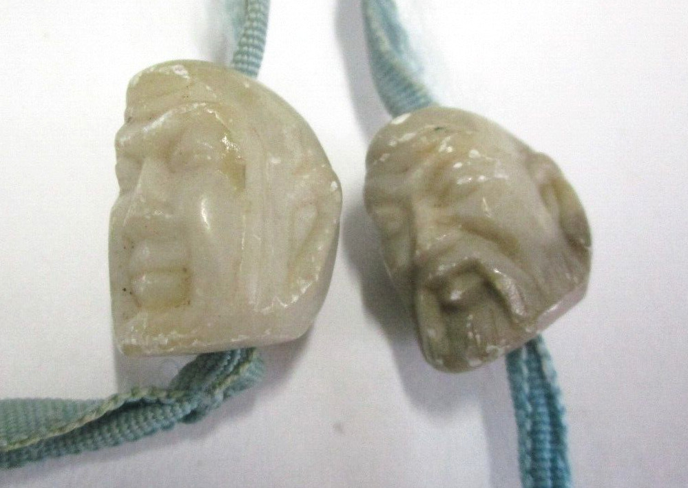 2 Vintage Carved Stone Chinese Asian Man Face Beads