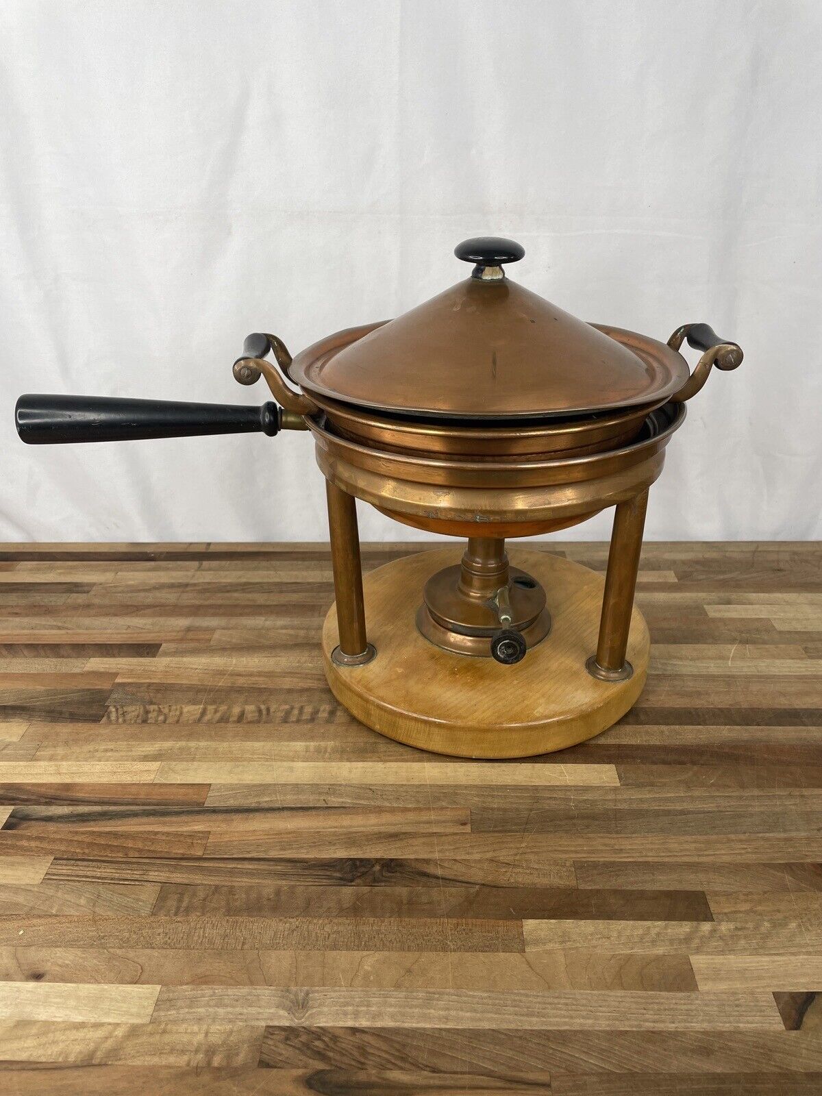 Antique S. Sternau Copper Chafing Warming Dish Double Boiler No 865 Burner Stand