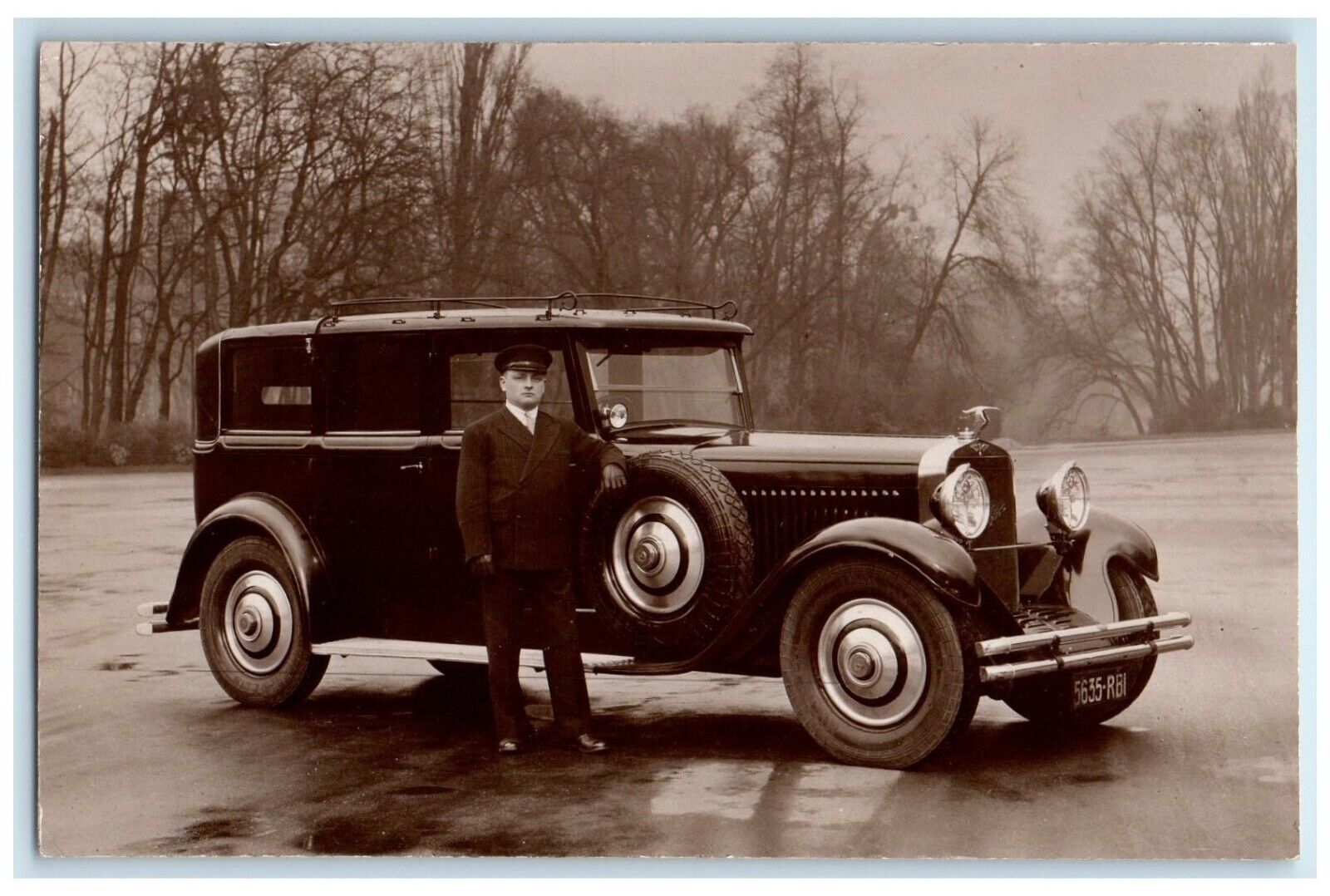 c1910\'s Man With His Car Winter Scene 5635 RBI RPPC Photo Antique Postcard
