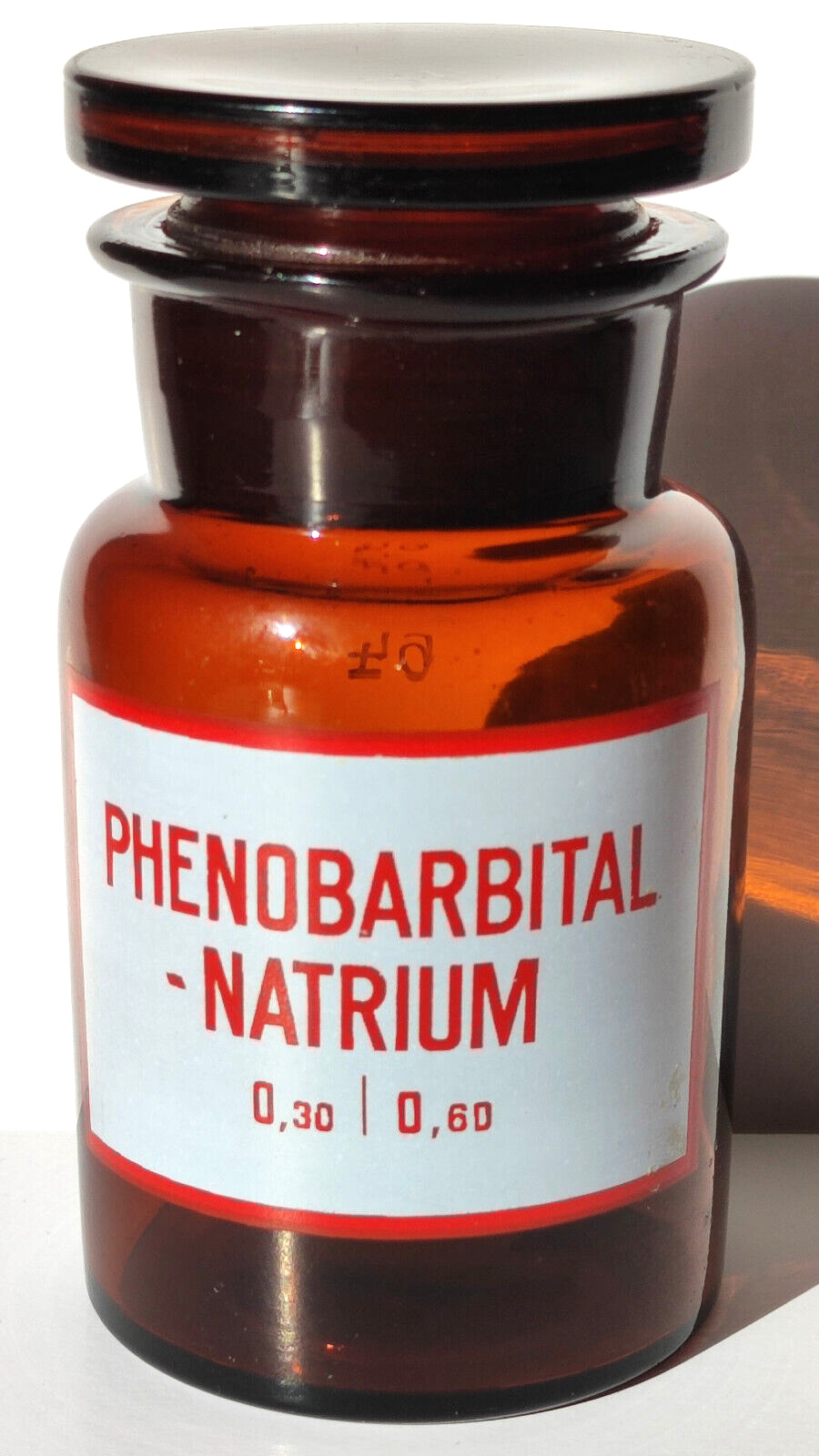 PHENOBARBITAL - NATRIUM, Vintage Glass Apothecary Pharmacy Brown Jar, 100ml, Cap
