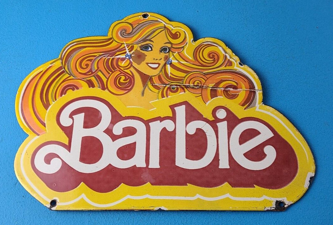 Vintage Barbie Mattel Toys Sign - Porcelain Advertisement Store Gas Pump Sign