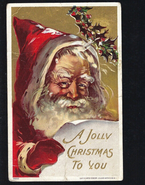 c.1908 A Jolly Christmas To You Santa Claus Julius Bien Postcard UNPOSTED