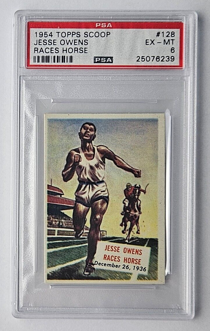 1954 Topps Scoop #128 Jesse Owens Races Horse December 26, 1936 PSA 6 EX-MT