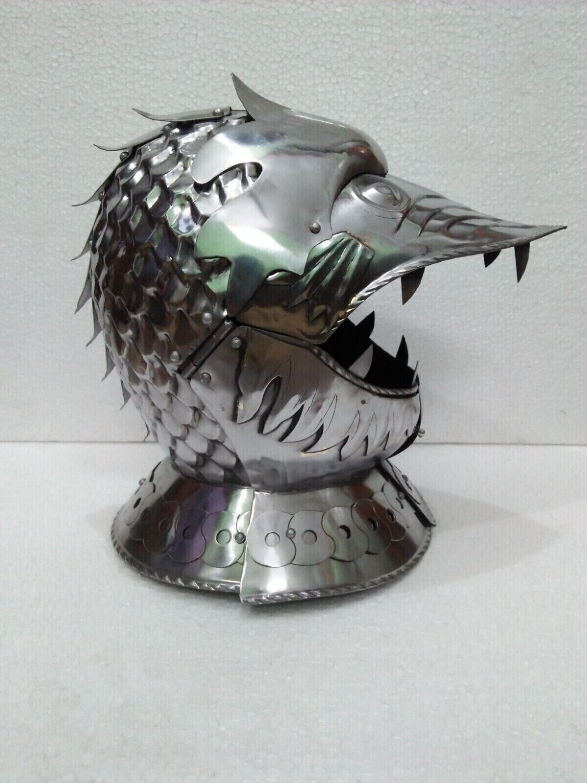 Antique Medieval armor fantasy helmet closed dragon Armor Steel helmet Costume