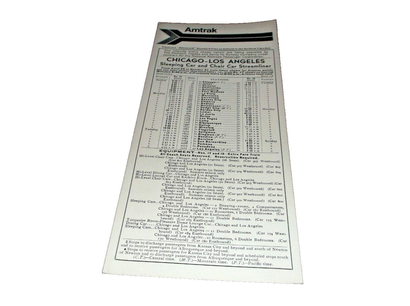 JULY 1971 AMTRAK FORMER SANTA FE SERVICES PUBLIC TIMETABLE 