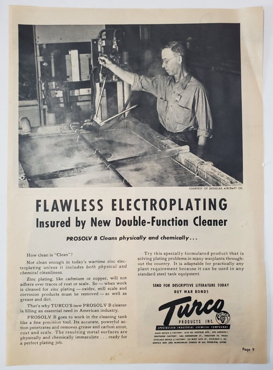 1944 Turco Manufacturing Inc Vintage WWII Print Ad Flawless Electroplating