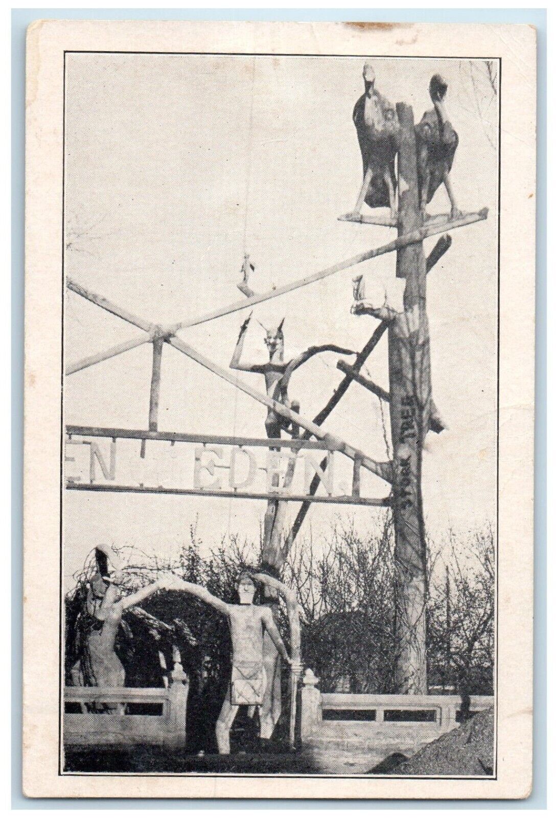 c1910 Garden Eden Devil Wooden Statue Lucas Kansas KS Vintage Antique Postcard