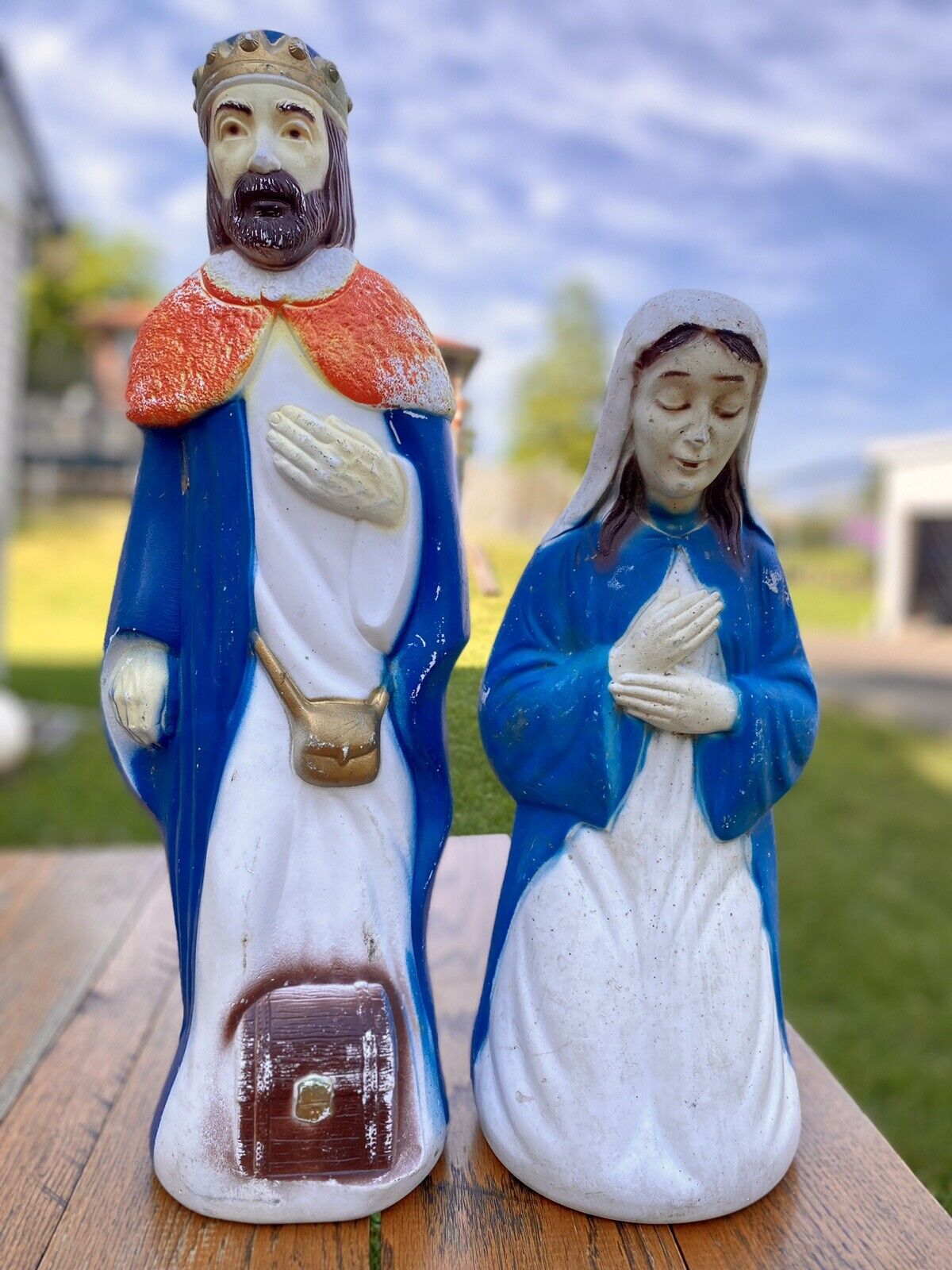 Vintage Empire Blow Molds Bundle Of (2) Virgin Mary & Wiseman King Blue Lighted