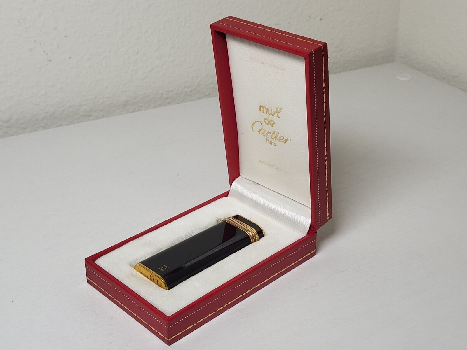 Vintage Cartier Gas Lighter Black Gold Trinity with Box
