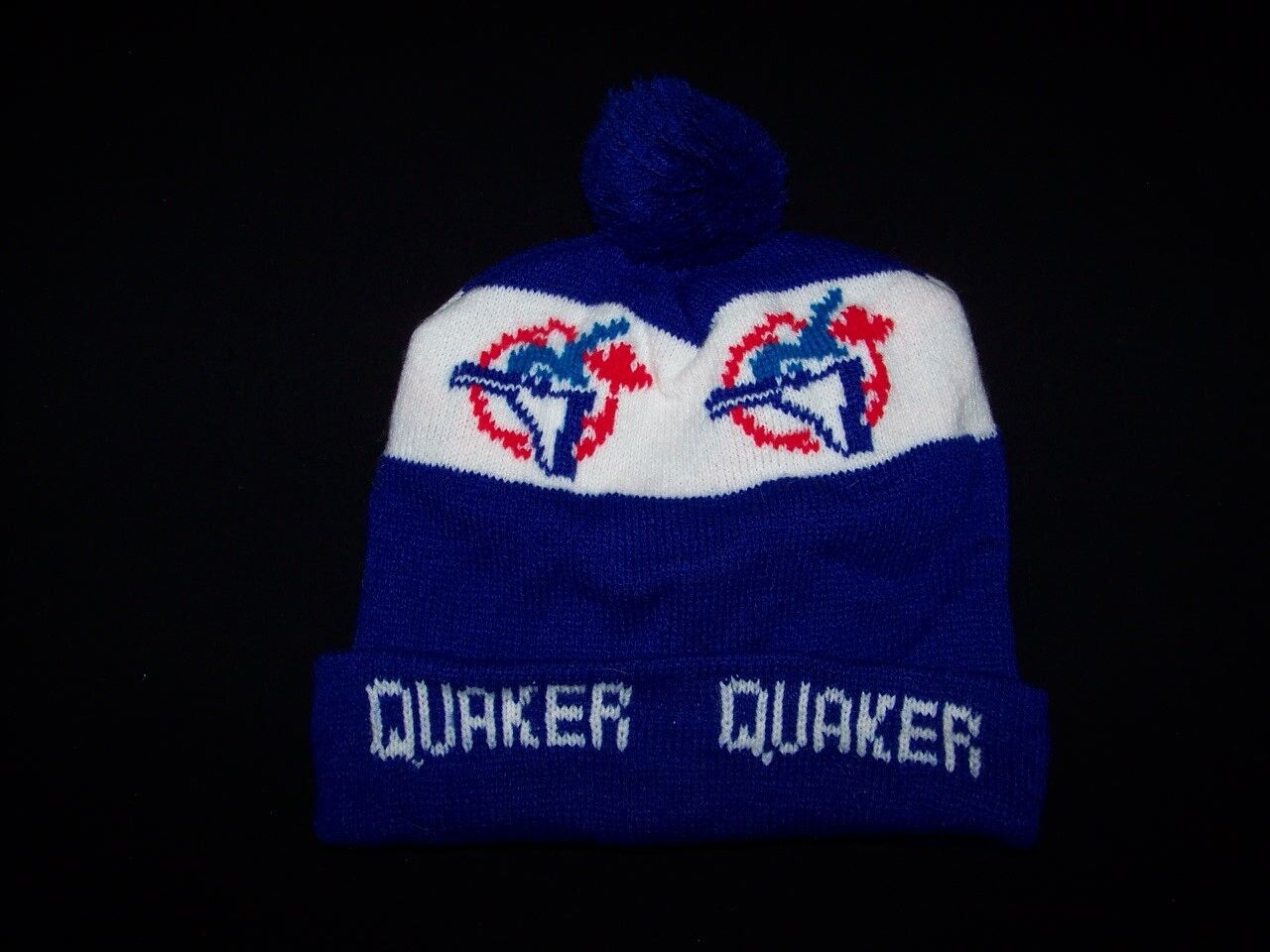 Toronto Blue Jays Toque Quaker Vintage Canadian Winter Hat Ski Pom-Pom Knit Cap