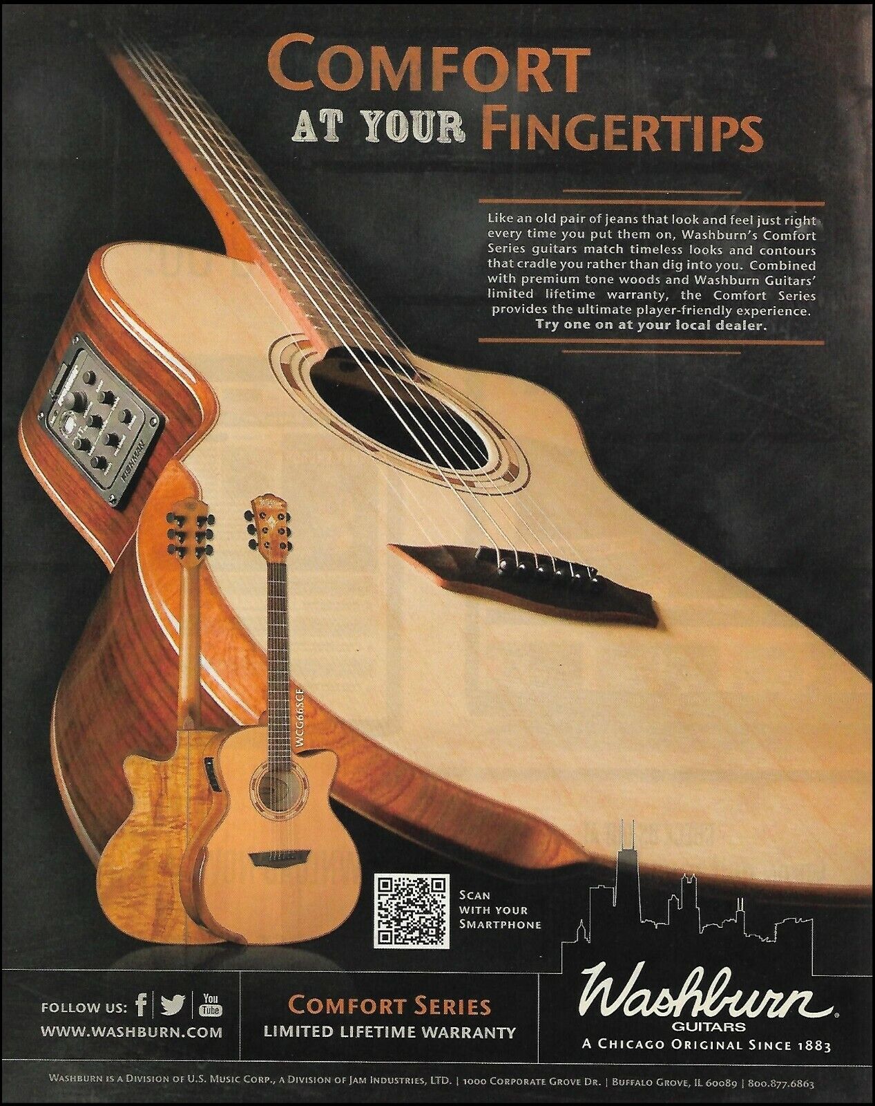 Washburn Comfort Series WCG66SCE Acoustic Guitar advertisement 8 x 11 ad print