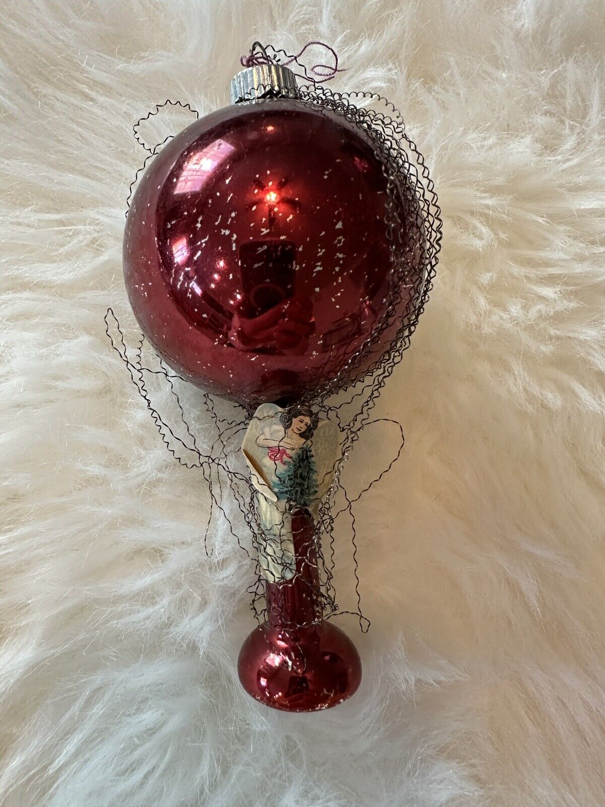Antique Vintage Lead Tinsel Double Balloon Ornament-Victorian