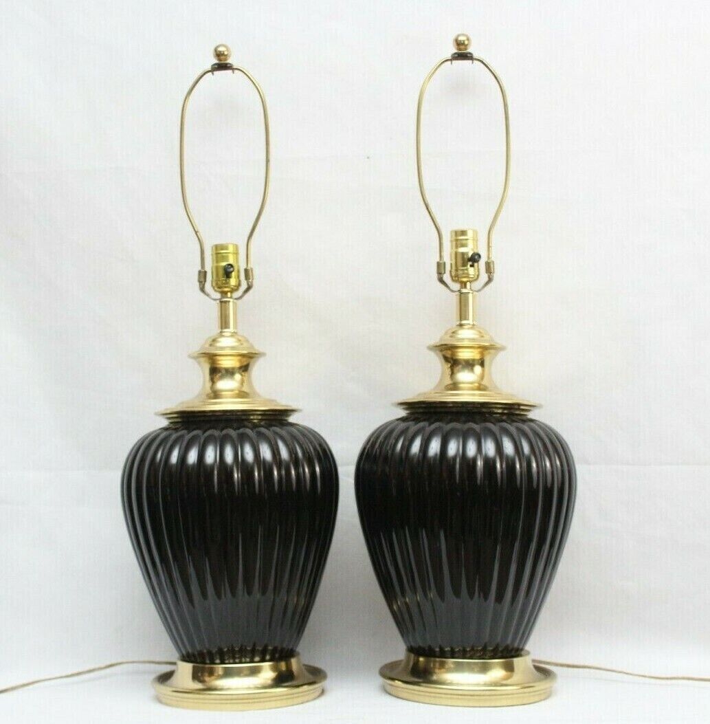 Vintage Royal Haeger Pair of Black Porcelain Table Lamp