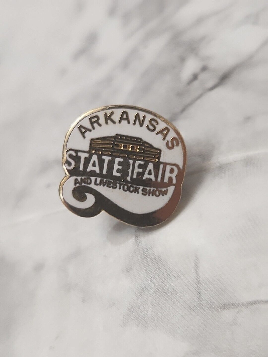 Vintage Arkansas State Fair Gold Tone Lapel Pin Hat  Pin Lanyard 