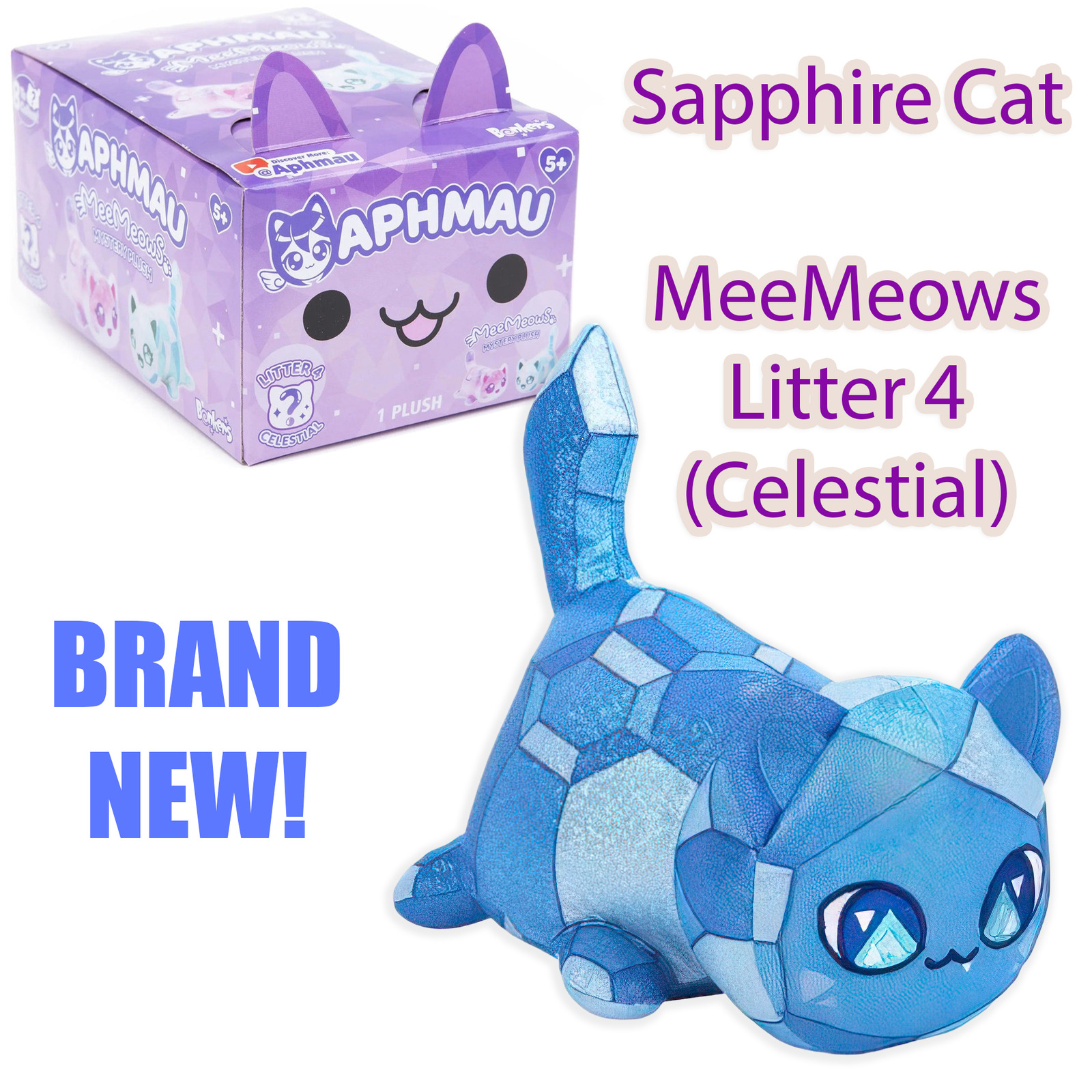 SAPPHIRE CAT - MeeMeows Litter 4 from Aphmau (BRAND NEW) Cute Kitty Plushie