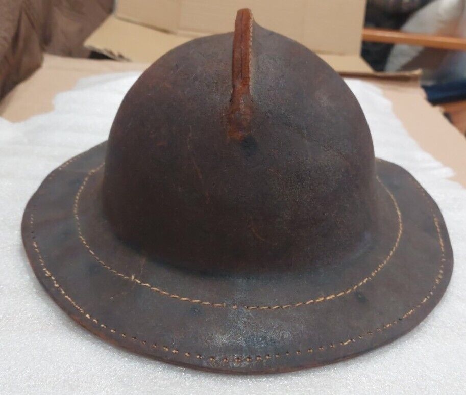 Antique Leather late 1800's Belgium Miners Helmet Nice Condition