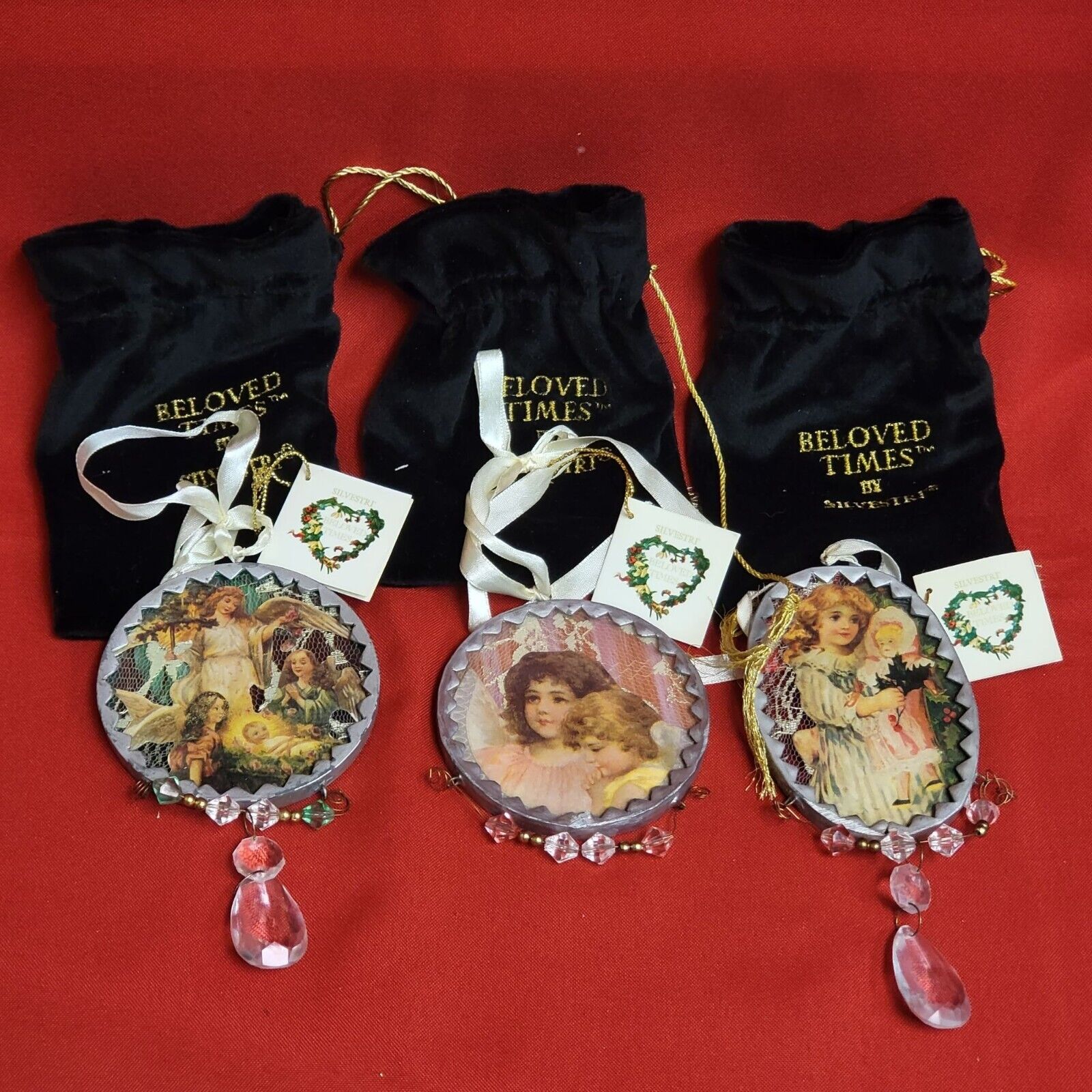 VTG Beloved Times by Silvestri Plaque Angel Ornaments Set of 3