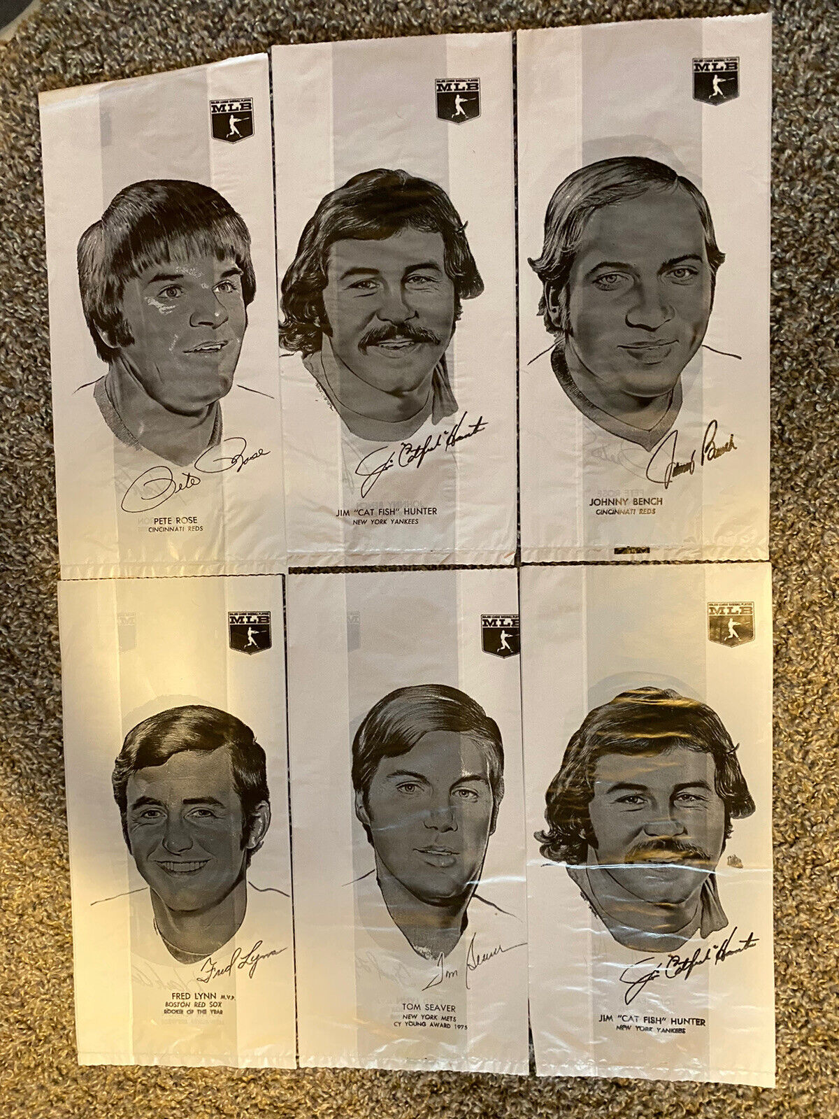 1976 MLB Lunch-bags Set Of 6 In Great Condition Plastic Reusable Two Sided New