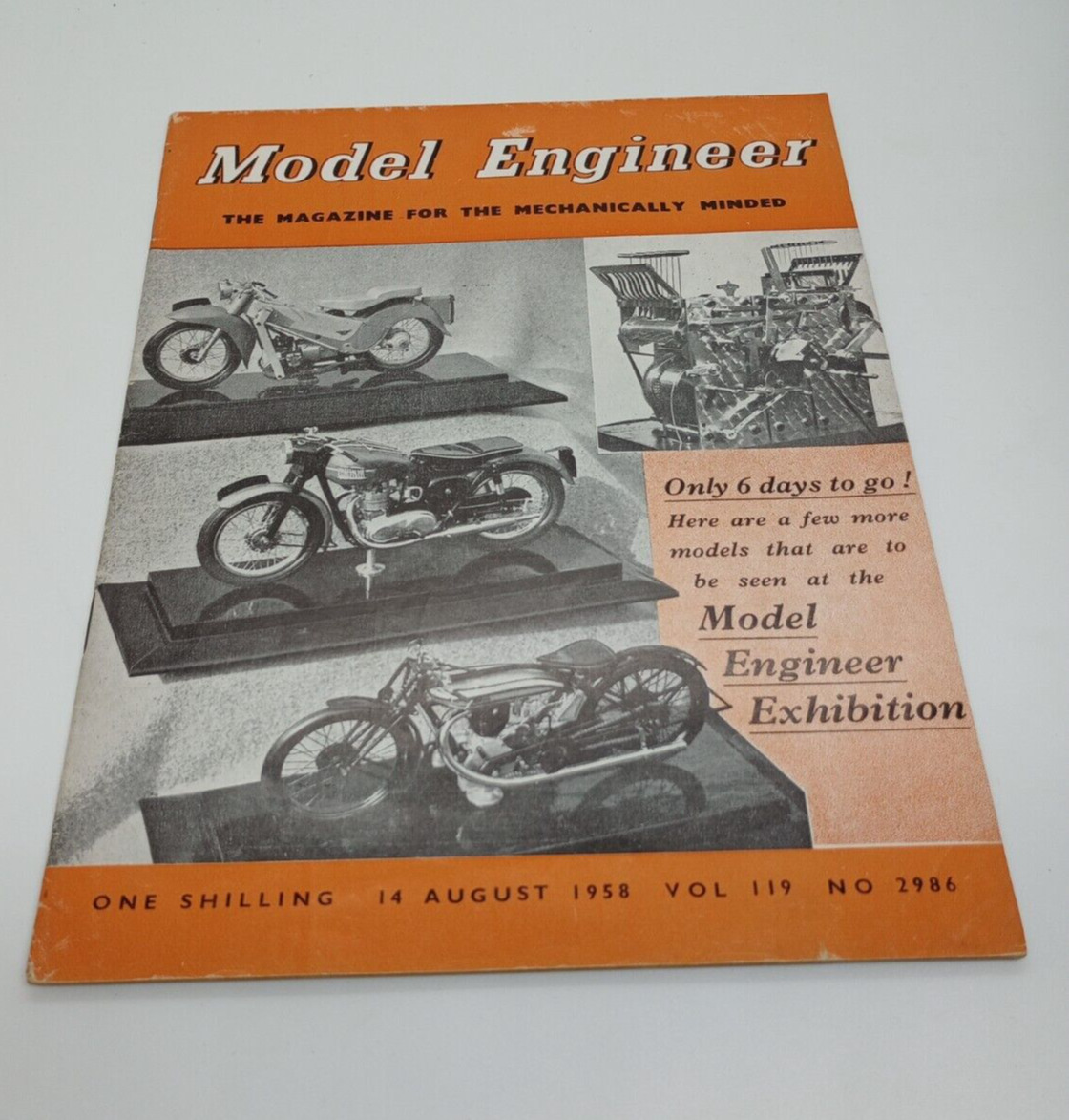 1958 MODEL ENGINEER MAGAZINE. MODEL MOTORCYCLES FRONT COVER.