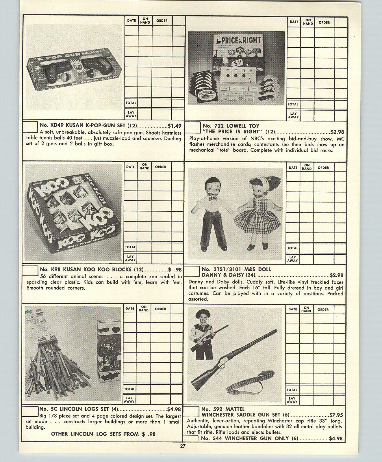 1958  Paper Ad Doll M&S Mattel Winchester Popeye Manning Wingee Skates Dannyl